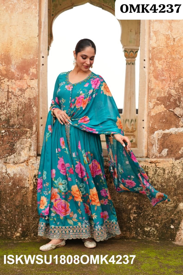 Digital Floral Printed Chinon Anarkali Kurti With Pant And Dupatta-ISKWSU1808OMK4237