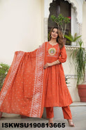 Printed Cotton A-Line Kurti With Pant And Dupatta-ISKWSU190813665