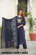 Printed Cotton A-Line Kurti With Pant And Dupatta-ISKWSU190813665