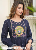 Printed Cotton A-Line Kurti With Pant And Dupatta-ISKWSU190813665