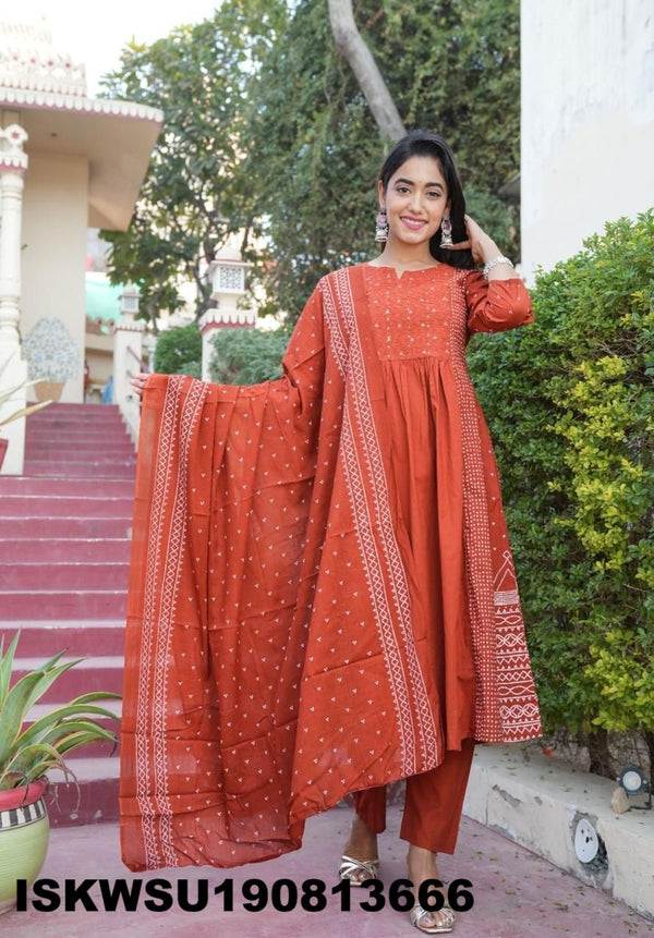Printed Cotton Kurti With Pant And Dupatta-ISKWSU190813666