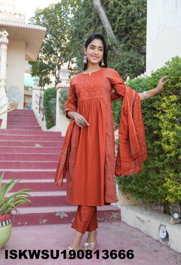 Printed Cotton Kurti With Pant And Dupatta-ISKWSU190813666