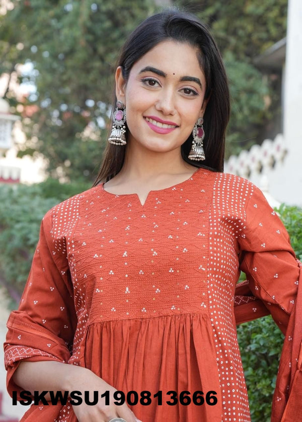 Printed Cotton Kurti With Pant And Dupatta-ISKWSU190813666
