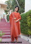 Printed Cotton Kurti With Pant And Dupatta-ISKWSU190813666