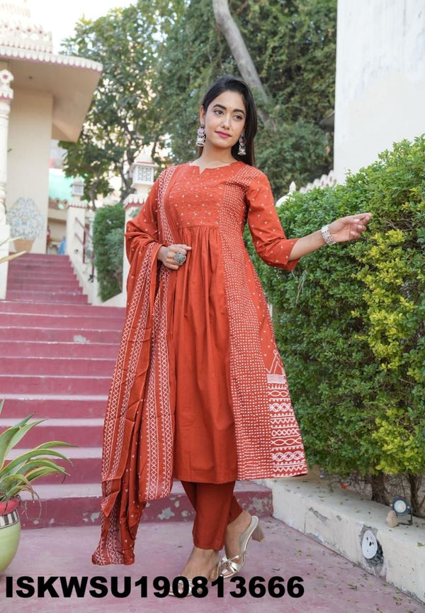 Printed Cotton Kurti With Pant And Dupatta-ISKWSU190813666