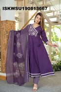 Embroidered Cotton Anarkali Kurti With Pant And Printed Dupatta-ISKWSU190813667