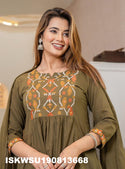 Embroidered Cotton Kurti With Pant And Dupatta-ISKWSU190813668
