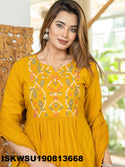 Embroidered Cotton Kurti With Pant And Dupatta-ISKWSU190813668