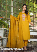 Embroidered Cotton Kurti With Pant And Dupatta-ISKWSU190813670