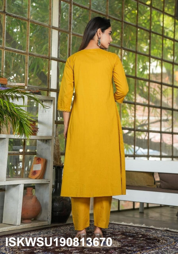Embroidered Cotton Kurti With Pant And Dupatta-ISKWSU190813670