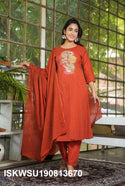 Embroidered Cotton Kurti With Pant And Dupatta-ISKWSU190813670