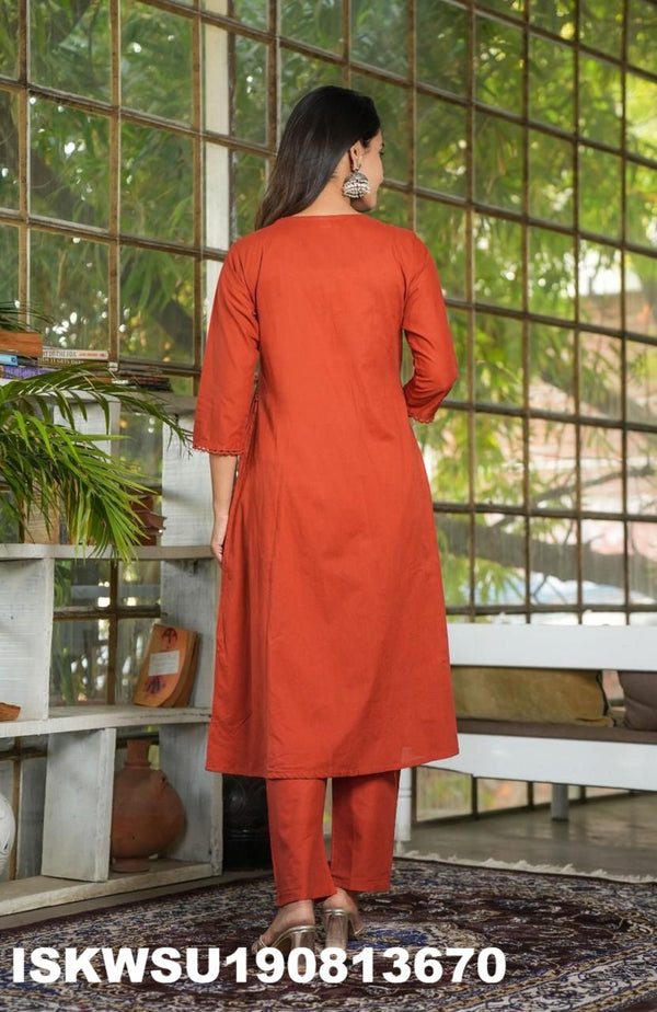 Embroidered Cotton Kurti With Pant And Dupatta-ISKWSU190813670