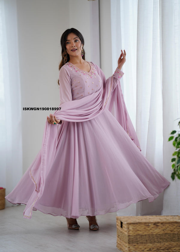 Embroidered Georgette Gown With Dupatta-ISKWGN190818997