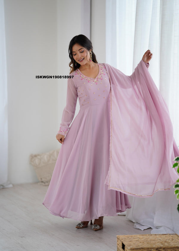 Embroidered Georgette Gown With Dupatta-ISKWGN190818997