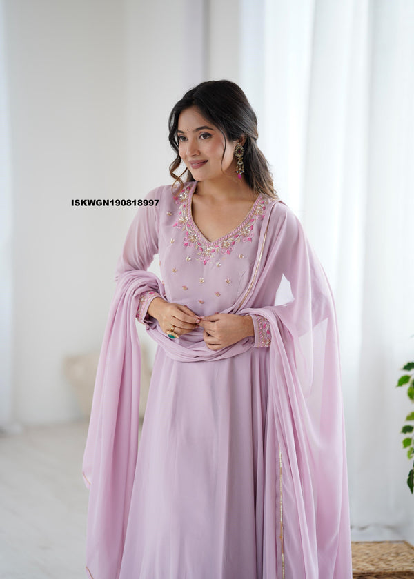 Embroidered Georgette Gown With Dupatta-ISKWGN190818997