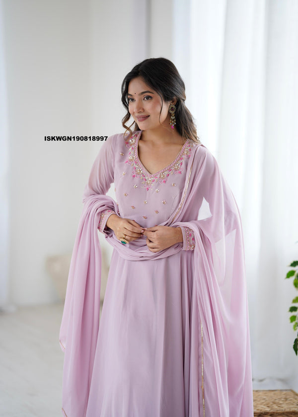 Embroidered Georgette Gown With Dupatta-ISKWGN190818997