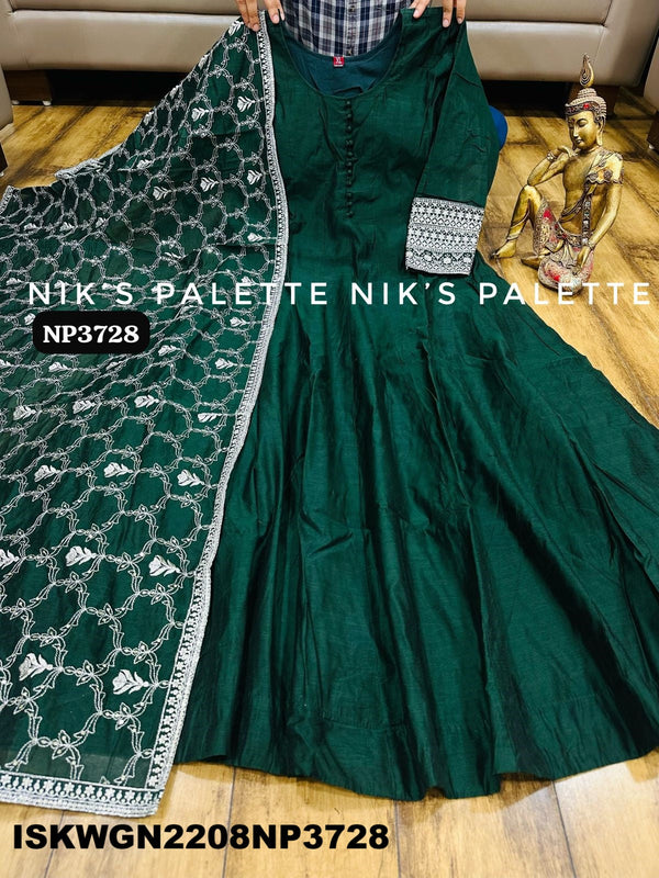 Embroidered Silk Gown With Georgette Dupatta-ISKWGN2208NP3728