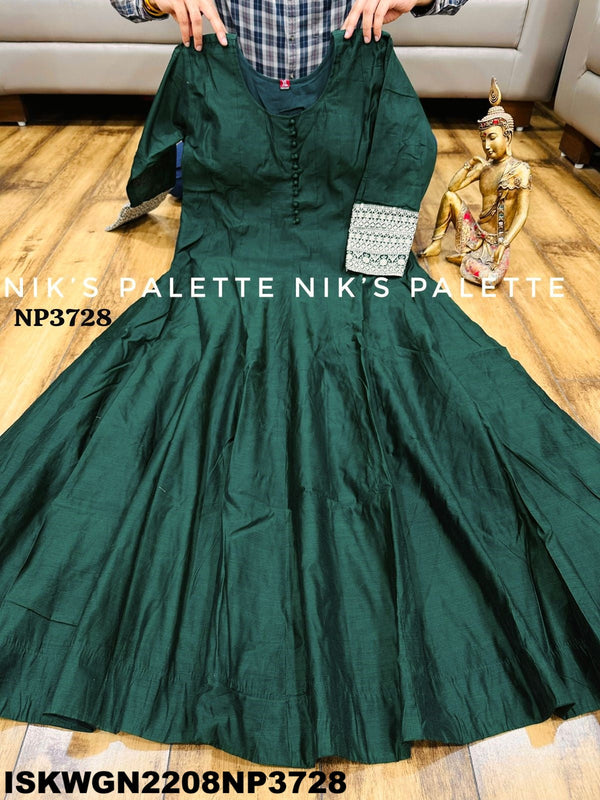 Embroidered Silk Gown With Georgette Dupatta-ISKWGN2208NP3728