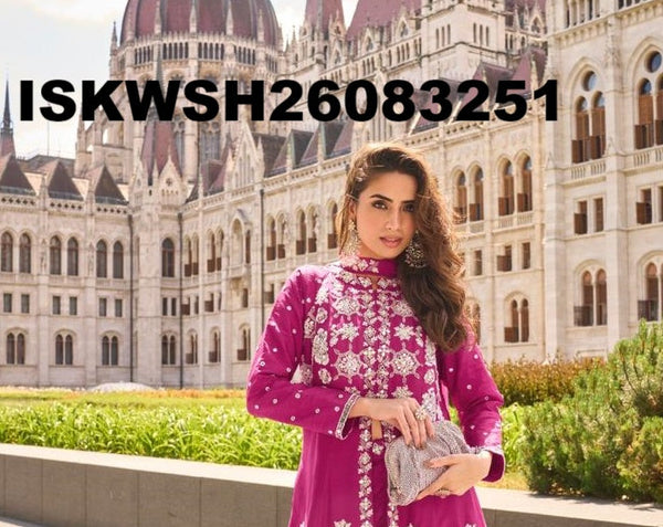 Embroidered Silk Front Slit Flared Kurti With Sharara And Dupatta-ISKWSH26083251