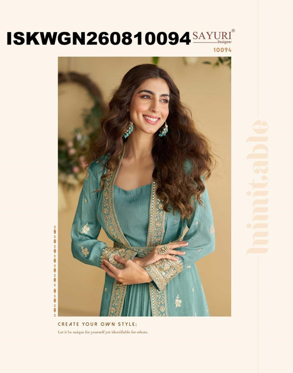 Chinon Silk Gown With Embroidered Shrug-ISKWGN260810094