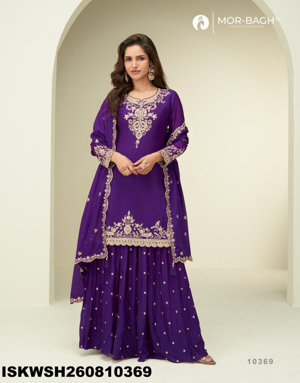 Embroidered Chinon Silk Kurti With Sharara And Dupatta-ISKWSH260810369/68/70