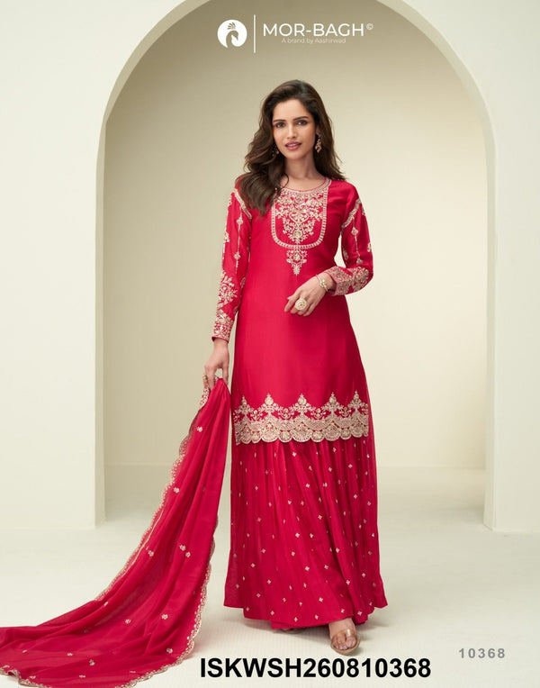 Embroidered Chinon Silk Kurti With Sharara And Dupatta-ISKWSH260810369/68/70