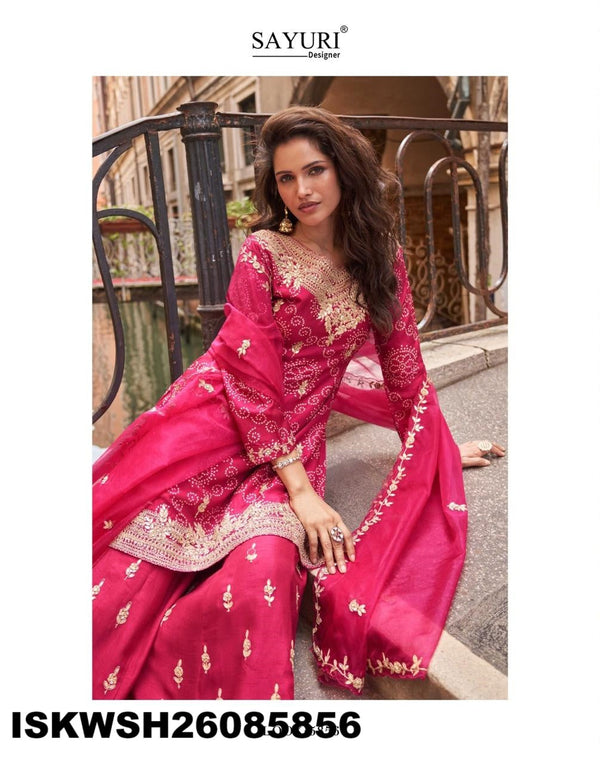 Embroidered Chinon Silk Kurti With Sharara And Dupatta-ISKWSH26085856