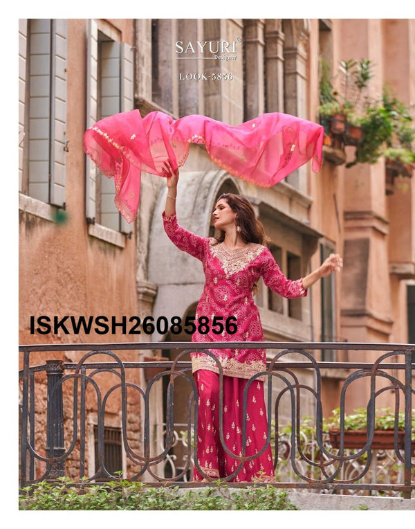 Embroidered Chinon Silk Kurti With Sharara And Dupatta-ISKWSH26085856