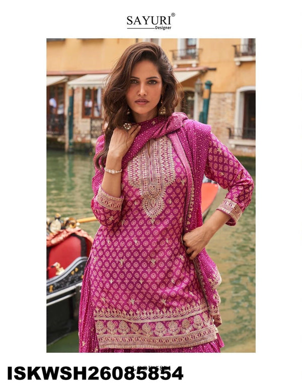 Embroidered Chinon Silk Kurti With Sharara And Dupatta-ISKWSH26085854