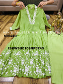 Embroidered Malmal Chanderi A-Line Kurti With Pant And Dupatta-ISKWSU0109NP3740