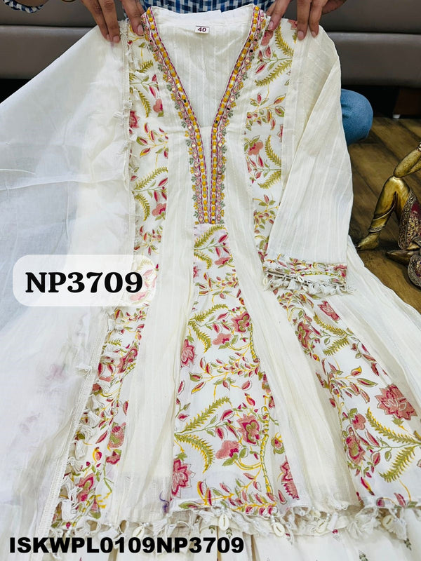Embroidered Malmal Cotton Peplum Kurti With Palazzo And Dupatta-ISKWPL0109NP3709