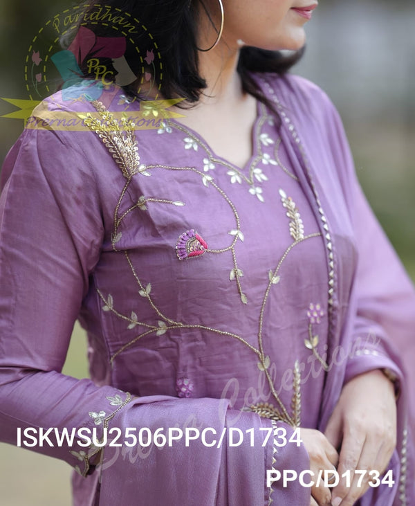 Embroidered Silk Kurti With Pant And Chinon Dupatta-ISKWSU2506PPC/D1734