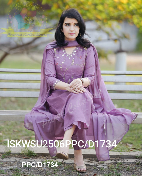 Embroidered Silk Kurti With Pant And Chinon Dupatta-ISKWSU2506PPC/D1734