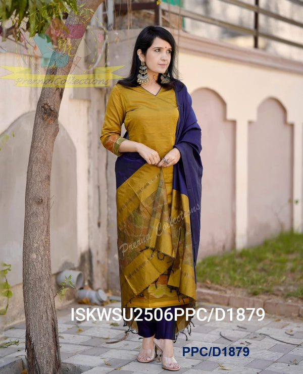 Ikkat Weaved Silk Kurti With Pant And Dupatta-ISKWSU2506PPC/D1879