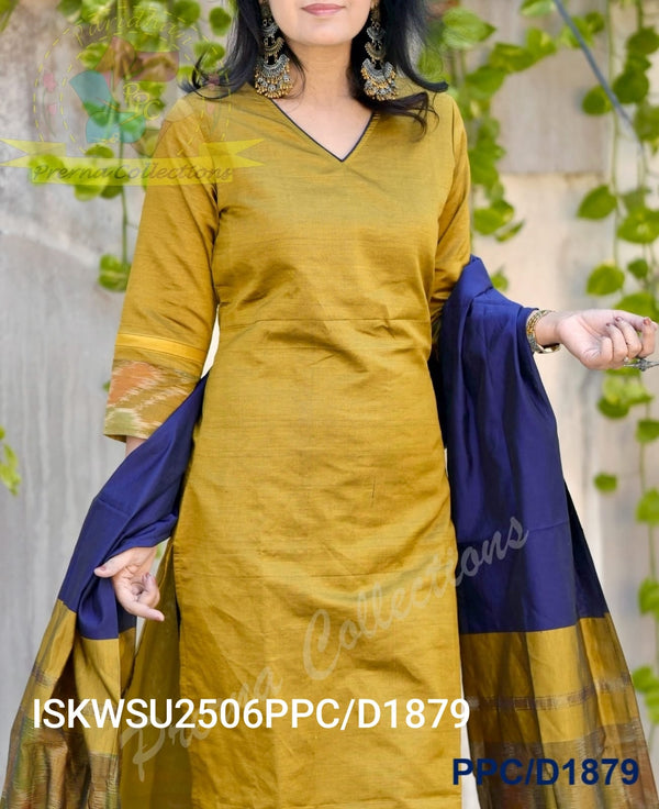 Ikkat Weaved Silk Kurti With Pant And Dupatta-ISKWSU2506PPC/D1879