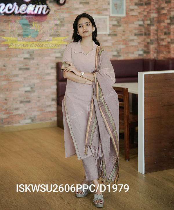 Handloom Cotton Kurti With Pant And Dupatt-ISKWSU2606PPC/D1979