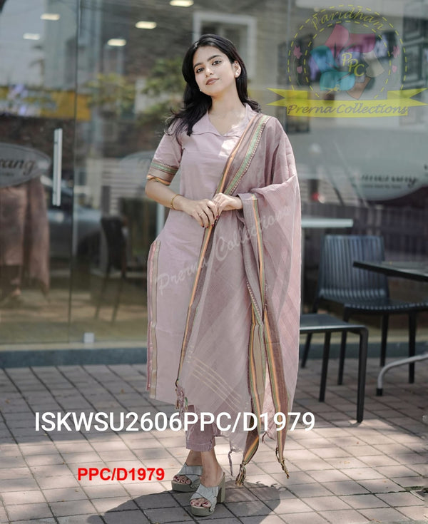 Handloom Cotton Kurti With Pant And Dupatt-ISKWSU2606PPC/D1979