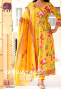 Floral Printed Cotton Kurti With Pant And Dupatta-ISKWSUJV190625Y