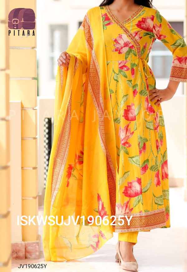Floral Printed Cotton Kurti With Pant And Dupatta-ISKWSUJV190625Y
