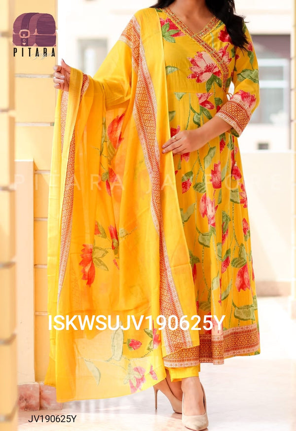 Floral Printed Cotton Kurti With Pant And Dupatta-ISKWSUJV190625Y