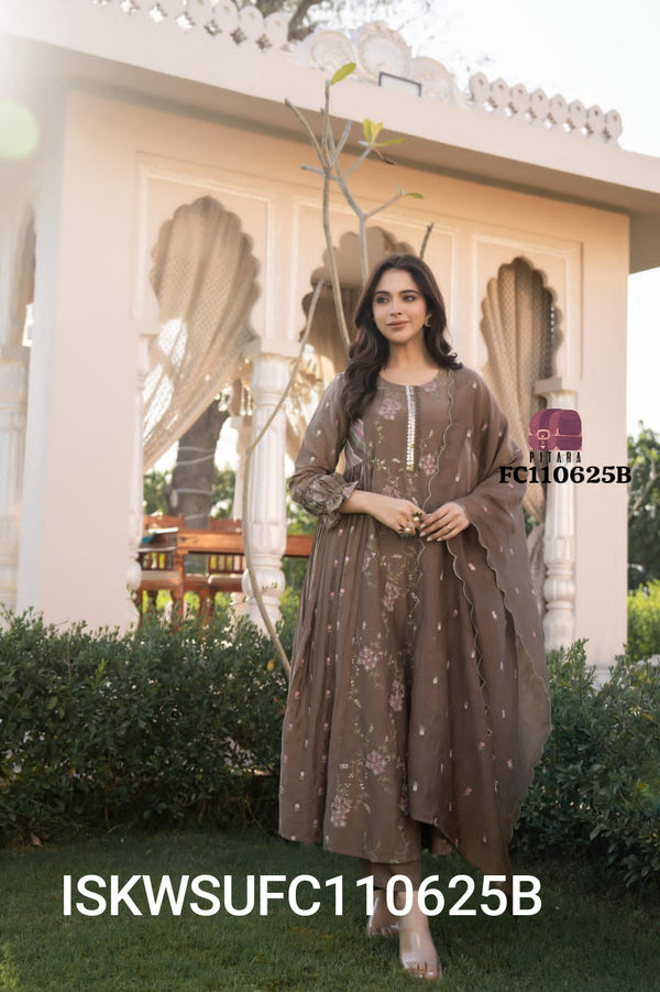 Embroidered Malmal Chanderi Kurti With Silk Pant And  Dupatta-ISKWSUFC110625B/FC110625P