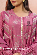 Embroidered Malmal Chanderi Kurti With Silk Pant And  Dupatta-ISKWSUFC110625B/FC110625P