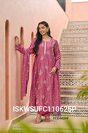 Embroidered Malmal Chanderi Kurti With Silk Pant And  Dupatta-ISKWSUFC110625B/FC110625P