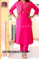Linen Cotton Kurti With Pant And Detachable Kutch Embroidered Jacket-ISKWKUNH020525P