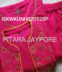 Linen Cotton Kurti With Pant And Detachable Kutch Embroidered Jacket-ISKWKUNH020525P