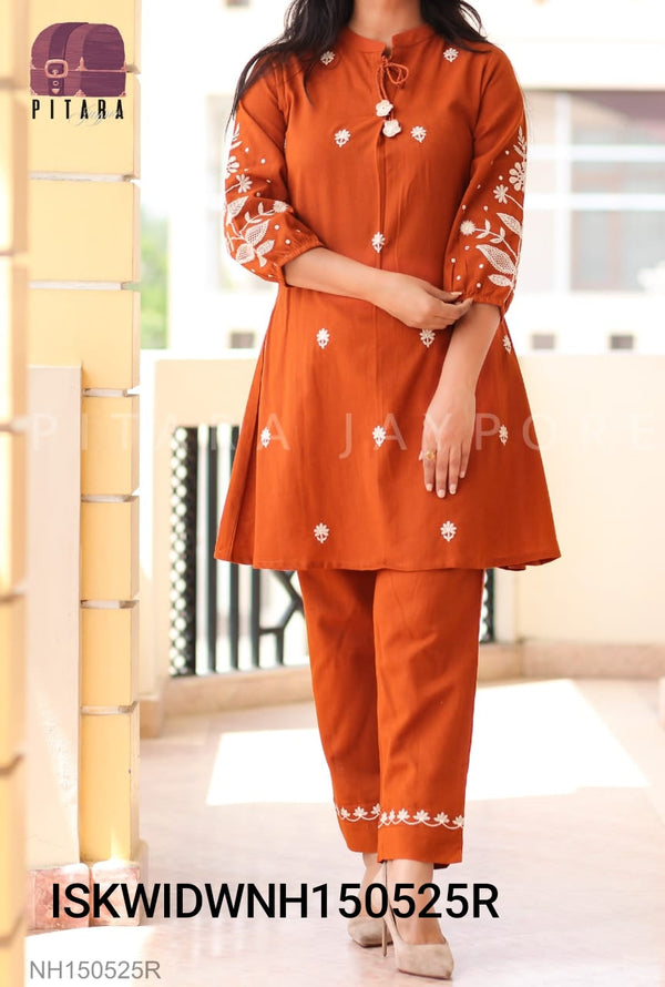 Embroidered Linen Cotton Co-Ord Set-ISKWIDWNH150525B/NH150525R