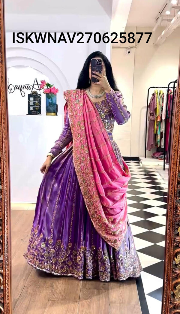Embroidered Crush Lehenga With Blouse And Dupatta-ISKWNAV270625877