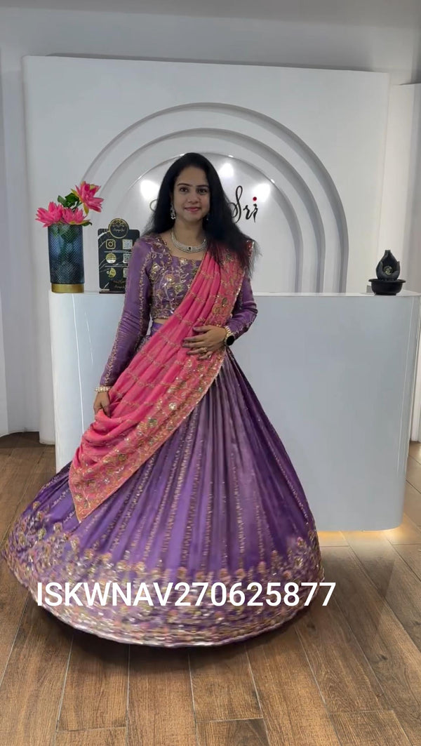 Embroidered Crush Lehenga With Blouse And Dupatta-ISKWNAV270625877