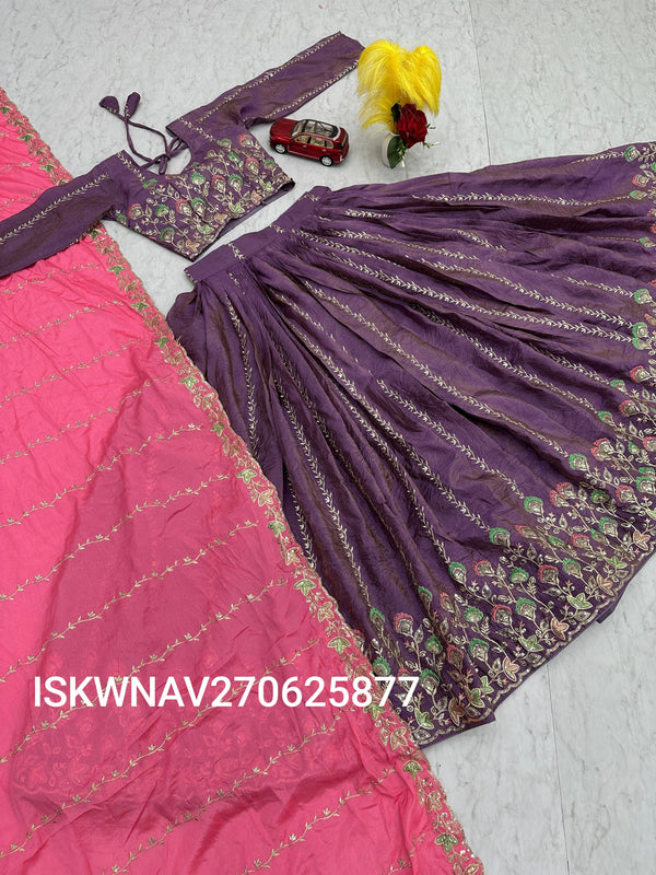 Embroidered Crush Lehenga With Blouse And Dupatta-ISKWNAV270625877