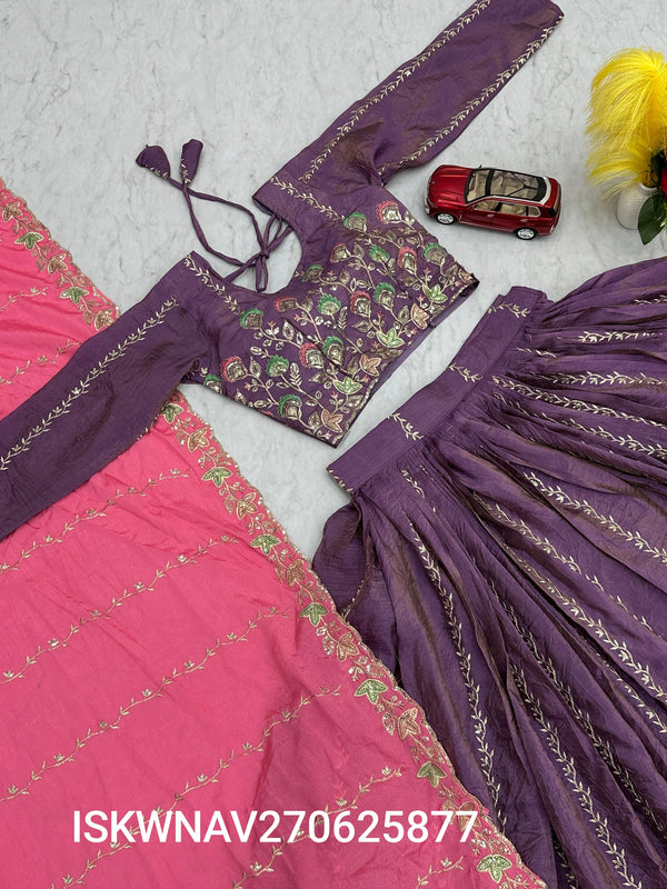 Embroidered Crush Lehenga With Blouse And Dupatta-ISKWNAV270625877